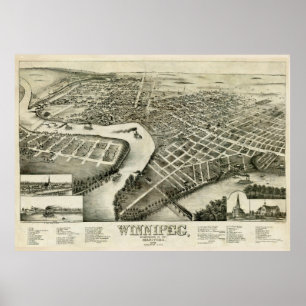 Affiche Carte vintage de Winnipeg Canada (1881)