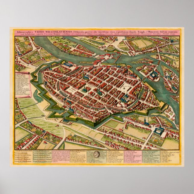 Affiche Carte vintage de Wroclaw Pologne (1752) (Devant)