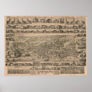 Affiche Carte vintage de Yarmouth Nouvelle-Écosse (1889)