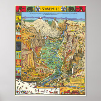 Affiche Carte vintage de Yosemite du Parc National 1931