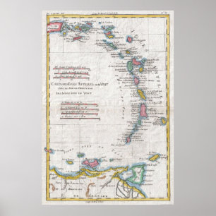 Affiche Carte vintage des Antilles (1780)