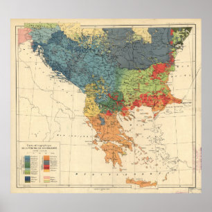 Affiche Carte vintage des Balkans (1918)