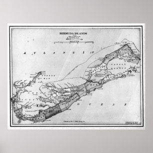Affiche Carte vintage des Bermudes (1901) BW