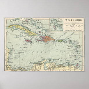 Affiche Carte vintage des Caraïbe et des Antilles
