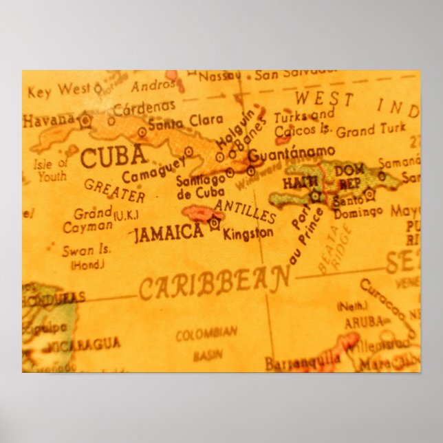 Affiche Carte Vintage des Caraïbes (Devant)