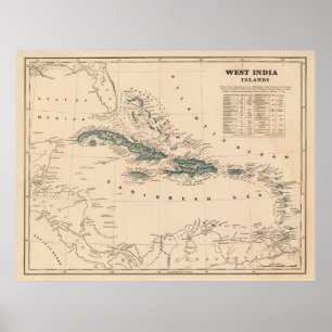 Affiche Carte vintage des Caraïbes (1845)