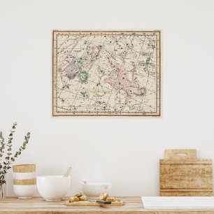 Affiche Carte vintage des constellations de Persée et d'An