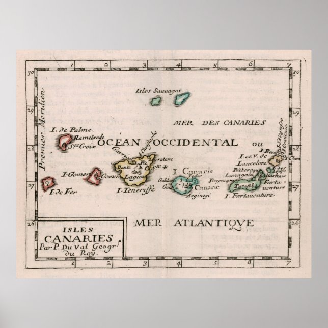 Affiche Carte vintage des îles Canaries (1682) (Devant)