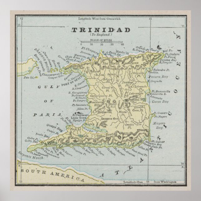 Affiche Carte vintage des îles de Trinidad (1901) (Devant)