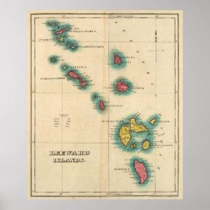Affiche Carte vintage des îles Leeward (1822)