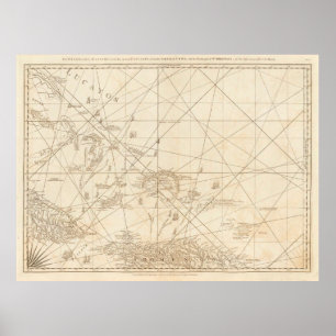 Affiche Carte vintage des îles Turques et Caïques (1775)