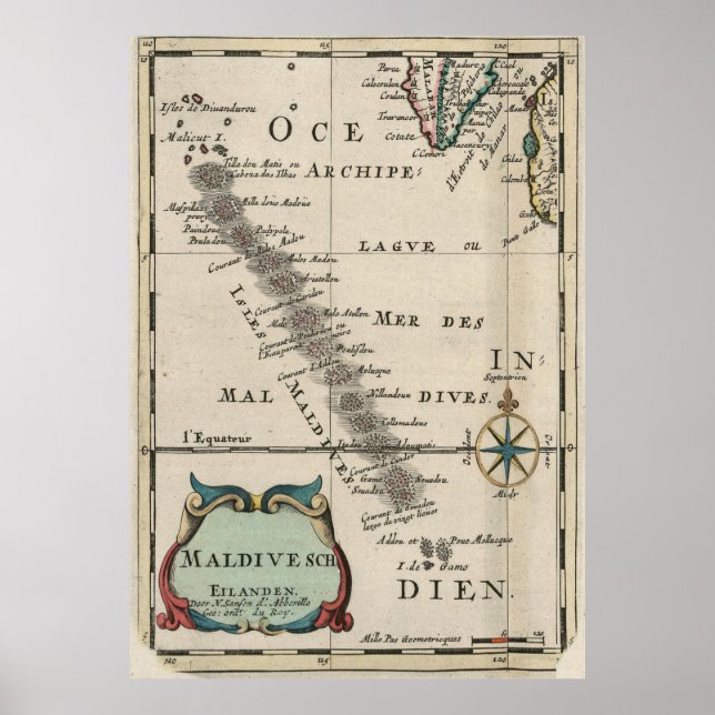 Affiche Carte vintage des Maldives (1705) (Devant)