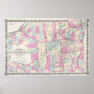 Affiche Carte vintage des monts Adirondack (1867)