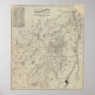 Affiche Carte vintage des monts Adirondack (1874)