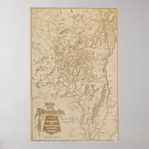 Affiche Carte vintage des monts Adirondack (1880)