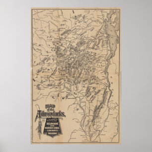 Affiche Carte vintage des monts Adirondack (1880) V.2