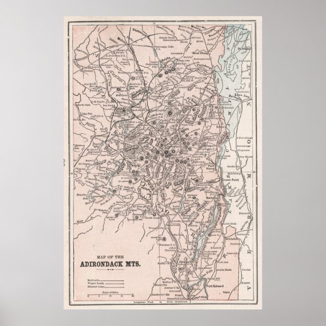 Affiche Carte vintage des monts Adirondack (1901) (Devant)