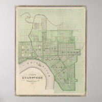 Carte vintage d'Evansville Indiana (1876)
