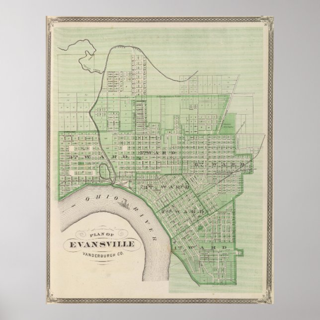 Affiche Carte vintage d'Evansville Indiana (1876) (Devant)