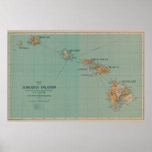 Affiche Carte Vintage d'Hawaï (1886)