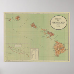 Affiche Carte vintage d'Hawaï (1915)