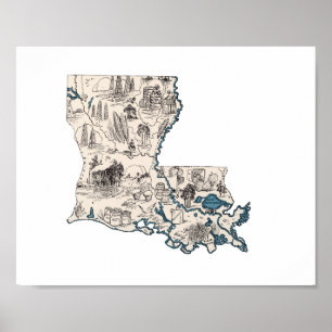 Affiche Carte vintage d'image de la Louisiane