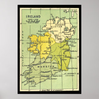 Affiche Carte vintage d'Irlande vers 1603-1714