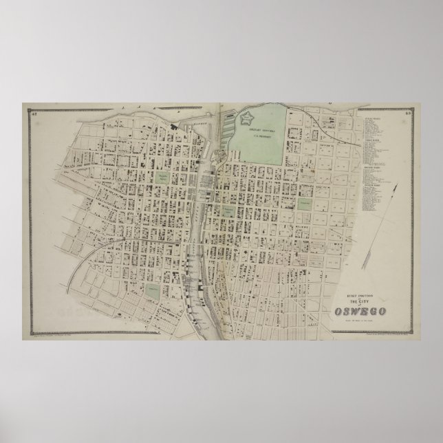 Affiche Carte vintage d'Oswego NY (1867) (Devant)