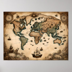 Affiche Carte vintage du 17ème siècle, Art Historique