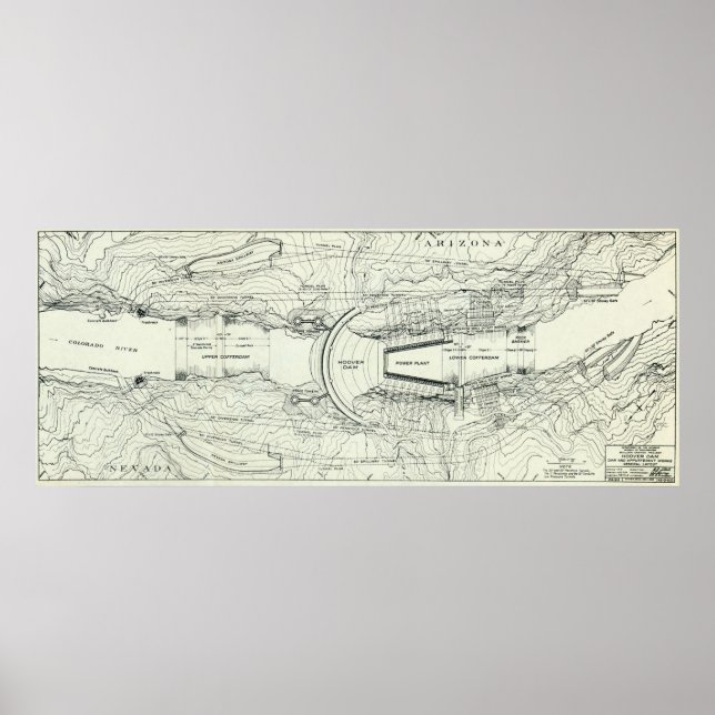 Affiche Carte vintage du barrage Hoover (1930) (Devant)