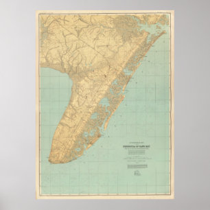 Affiche Carte vintage du Cap May NJ (1888)