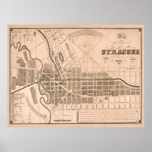 Affiche Carte Vintage du centre-ville de Syracuse NY (1834