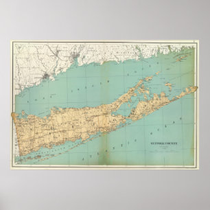 Affiche Carte vintage du comté de Suffolk NY (1895)