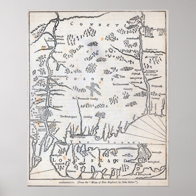 Affiche Carte vintage du Connecticut (Devant)