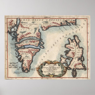 Affiche Carte vintage du Groenland et de l'Islande (1694)