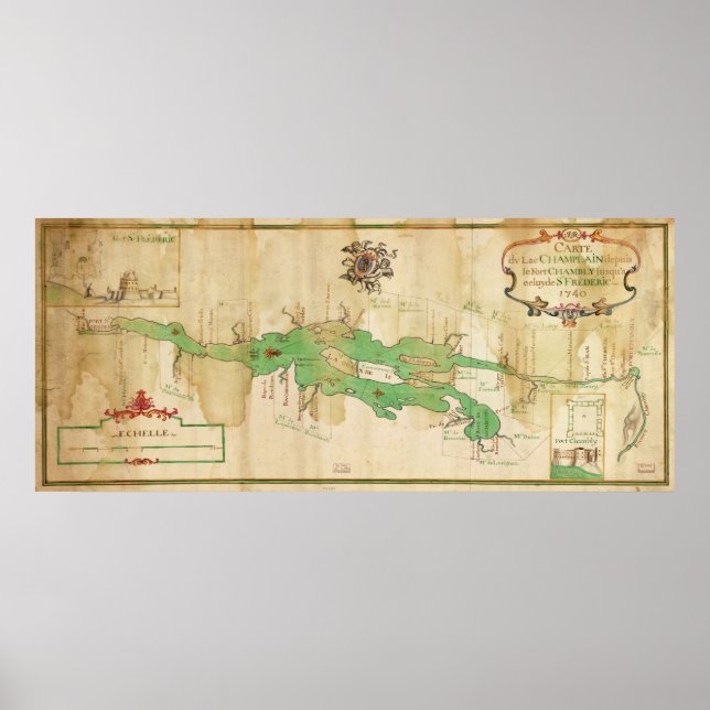 Affiche Carte vintage du lac Champlain (1740) (Devant)