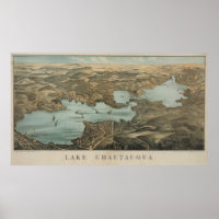 Carte vintage du lac Chautauqua NY (1885)
