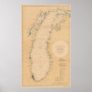 Affiche Carte vintage du lac Michigan (1898)