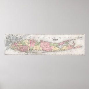 Affiche Carte vintage du Long Island New York (1873)