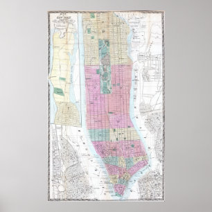 Affiche Carte vintage du Lower Manhattan (1865)