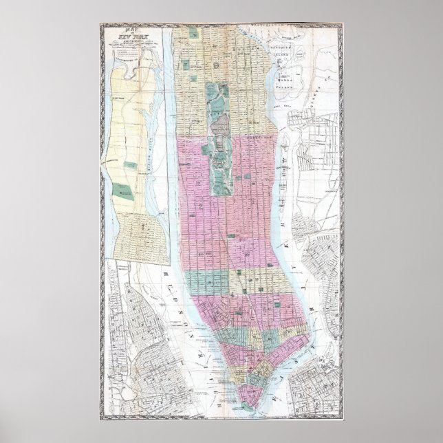 Affiche Carte vintage du Lower Manhattan (1865) (Devant)