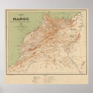 Affiche Carte vintage du Maroc (1912)