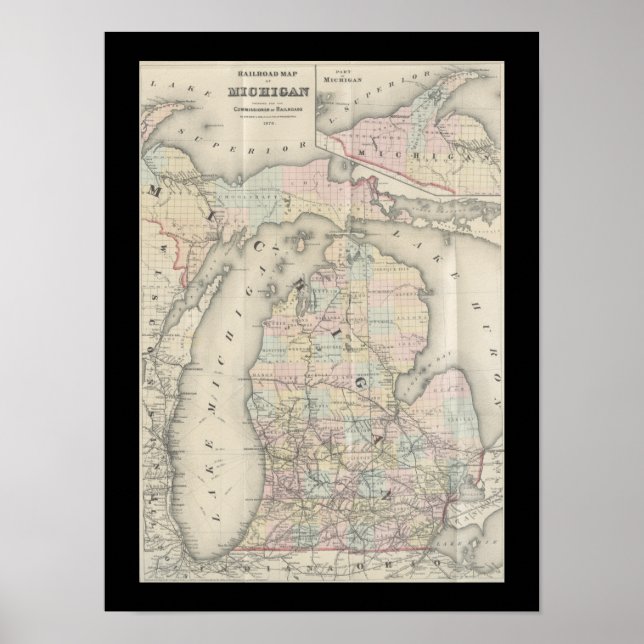 Affiche Carte vintage du Michigan (Devant)