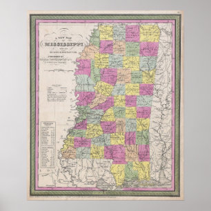 Affiche Carte vintage du Mississippi (1853)