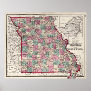 Affiche Carte Vintage du Missouri (1873)