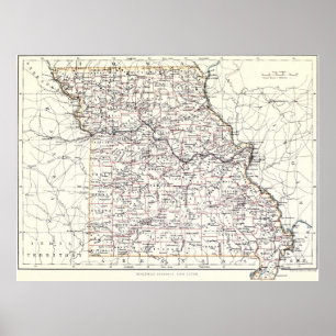 Affiche Carte vintage du Missouri (1883)