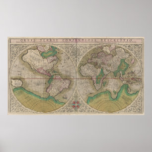 Affiche Carte vintage du monde (1607) 2