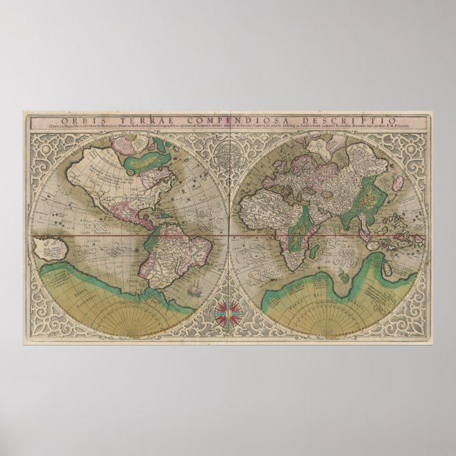 Affiche Carte vintage du monde (1607) 2 (Devant)
