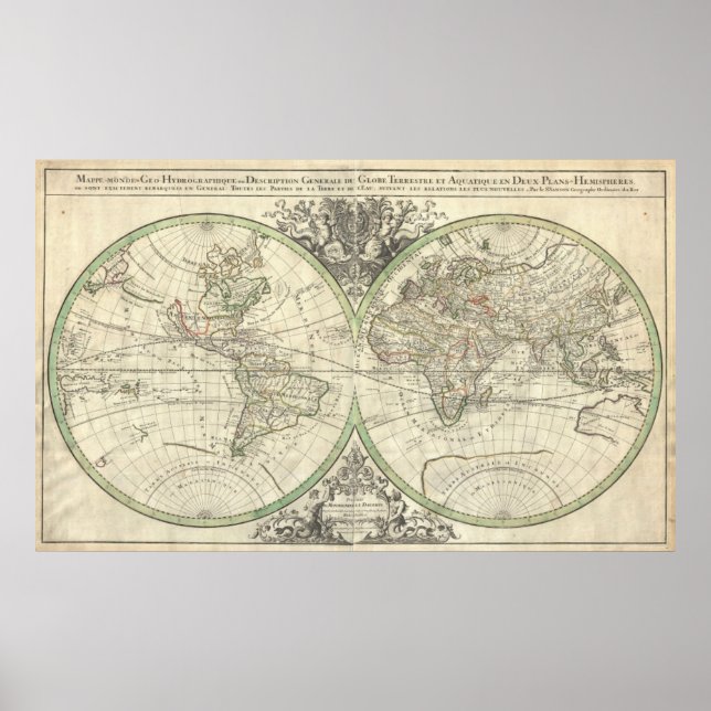 Affiche Carte vintage du monde (1691) (Devant)