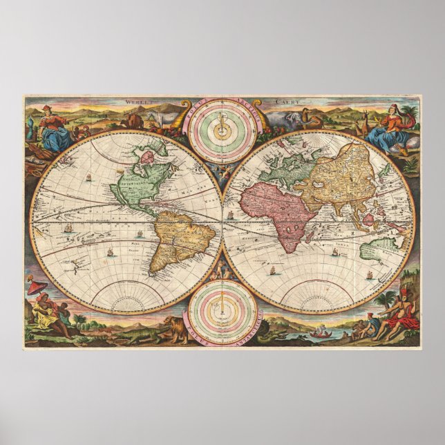 Affiche Carte vintage du monde (1730) (Devant)